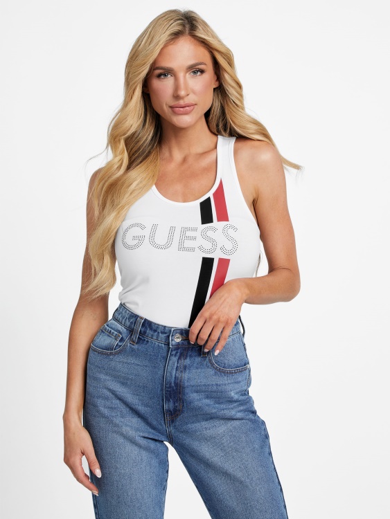 Guess Pure White Eco Racer Logo Tank