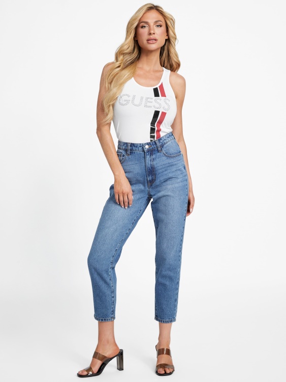 Guess Pure White Eco Racer Logo Tank