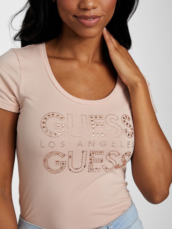 Eco Kambrie тениска с лого с кристали Guess Vapor Rose