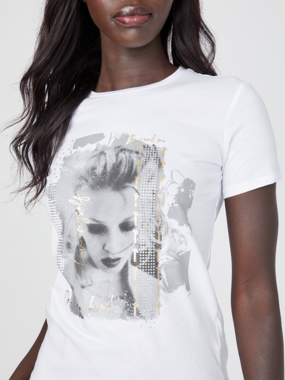 Guess Eco Karyn модел графична тениска True White