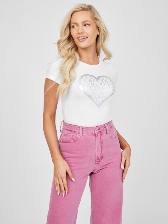Guess Libi тениска със сърце чисто бяла