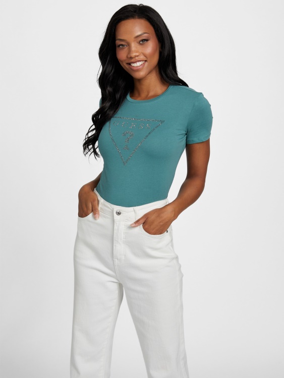 тениска с лого на Guess Sage Crush Zillah Rhinestone