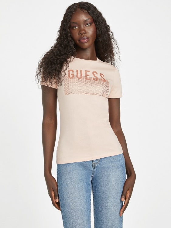 Vapor Rose Lisey Rhinestone Logo Tee Guess