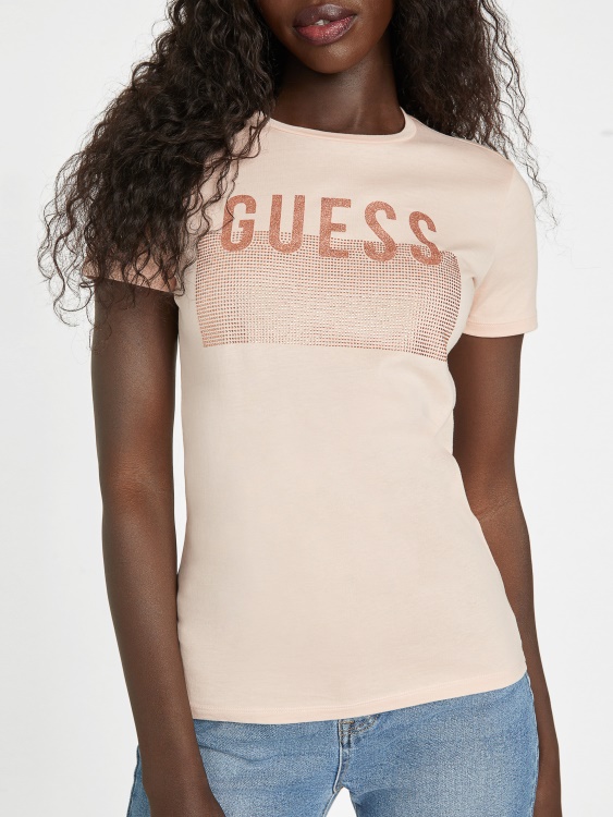 Vapor Rose Lisey Rhinestone Logo Tee Guess