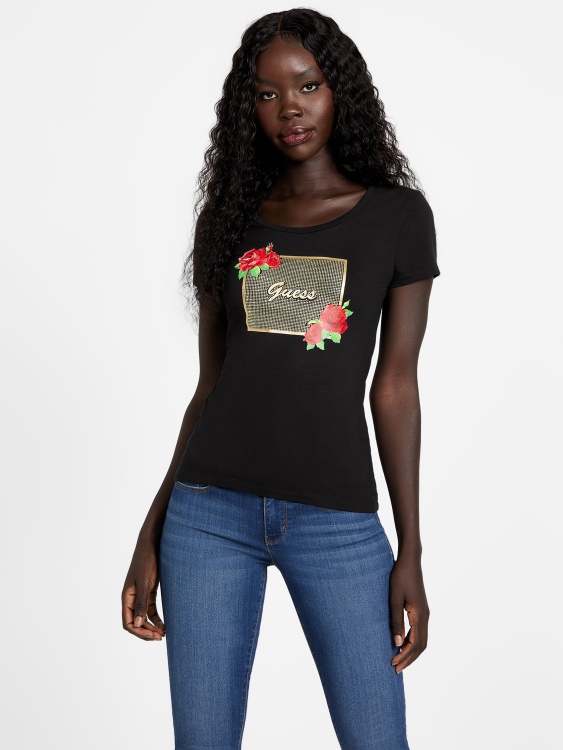 Camille Rhinestone Tee Guess Jet Black