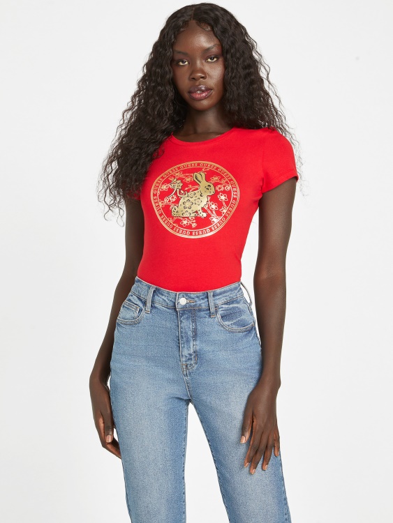 червена череша Guess Tu метална тениска със заек