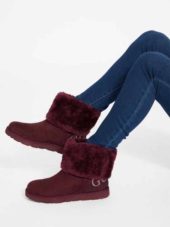 искрящи ботуши от изкуствена остриета Guess тъмно лилаво