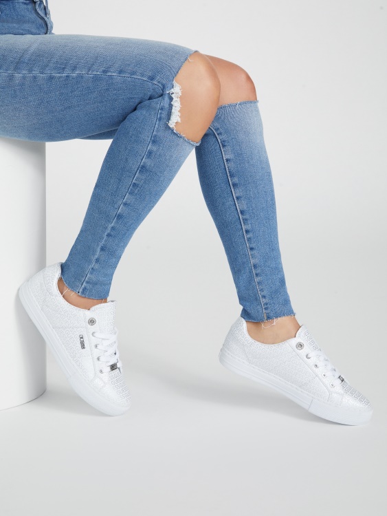 Guess Stripe Red Touch погледнете ниски маратонки от изкуствена кожа