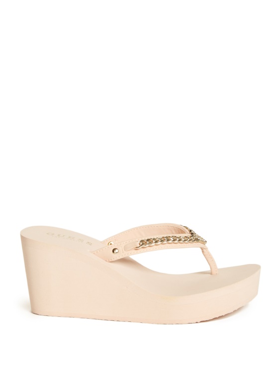 светло розови джапанки на платформа Guess Sagey с верига