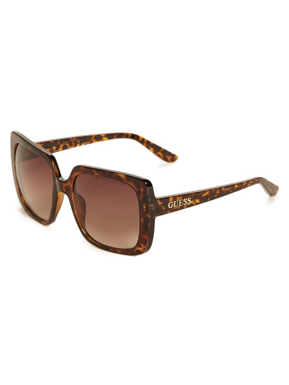 лого със страз пластмасови квадратни слънчеви очила Guess Dark Havana/gradient Brn