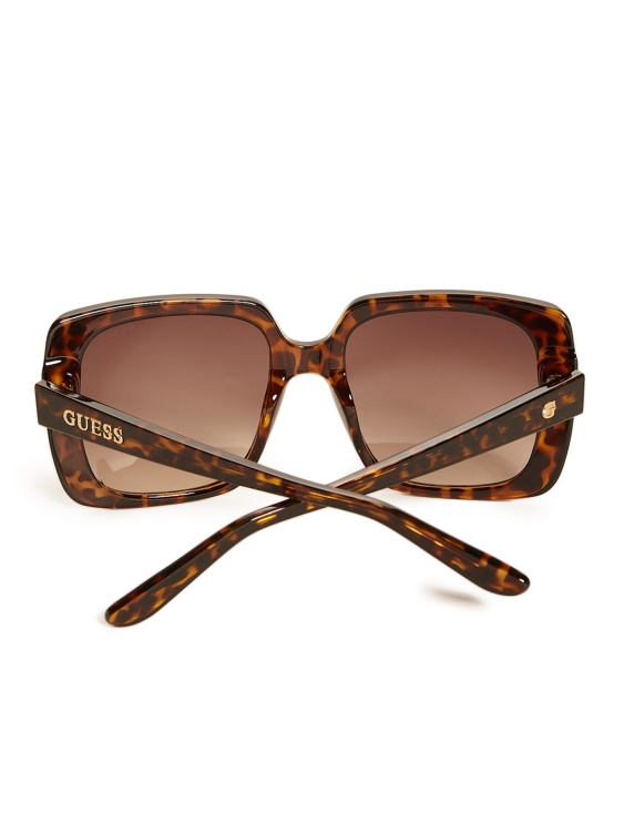 лого със страз пластмасови квадратни слънчеви очила Guess Dark Havana/gradient Brn