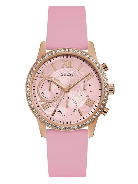 без цвят розово злато в тон и руж силиконов многофункционален часовник Guess