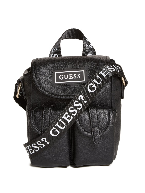 черна мини раница с лого от изкуствена кожа Guess