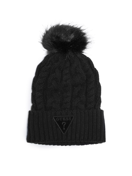черна шапка Guess с плетена помпена