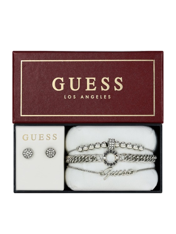 сребърно трио от гривни и обеци с кутийка Guess