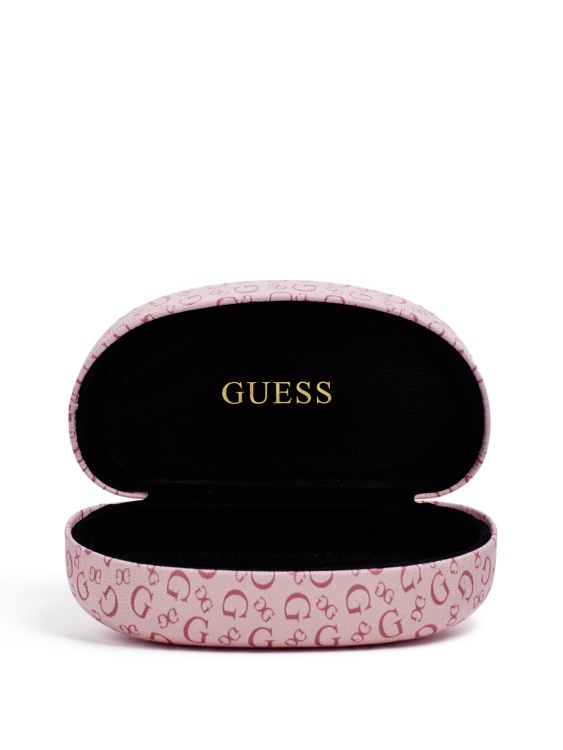 розов твърд калъф за очила с лого Guess
