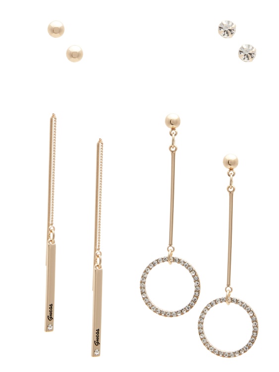 златист тон Pave линейни обеци комплект Guess Gold