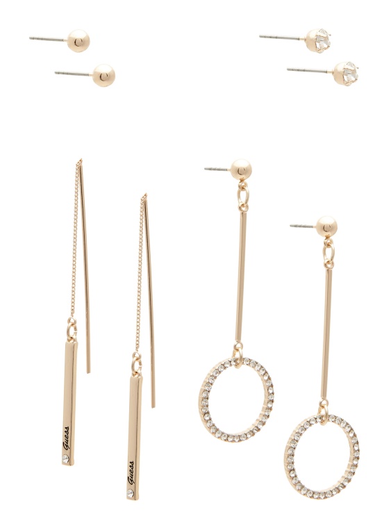златист тон Pave линейни обеци комплект Guess Gold