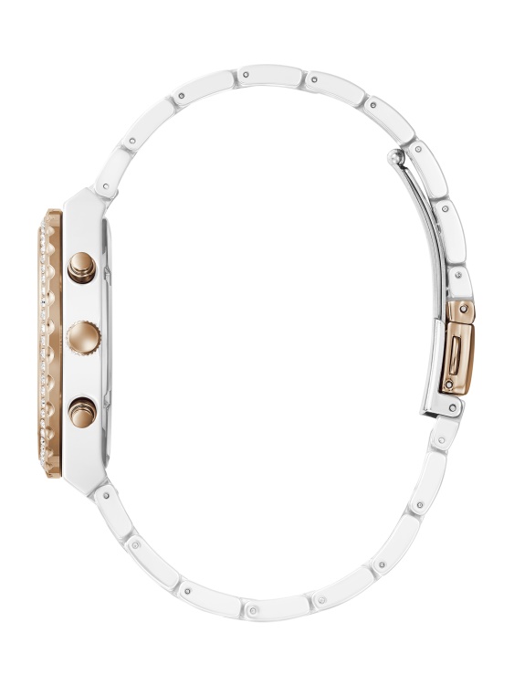 Многофункционален часовник с розово злато и бяла керамика Multi Guess