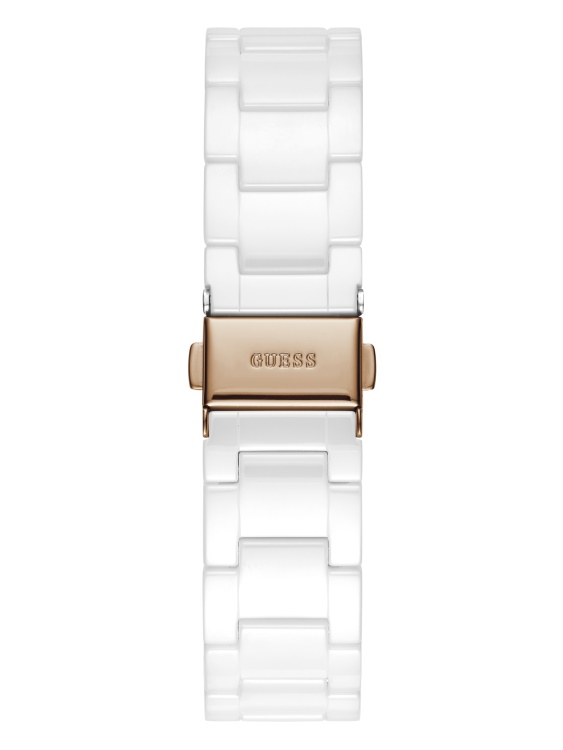 Многофункционален часовник с розово злато и бяла керамика Multi Guess