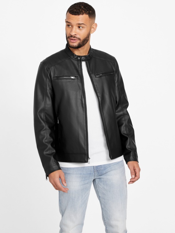 Guess Jet Black Zacky Moto яке от изкуствена кожа