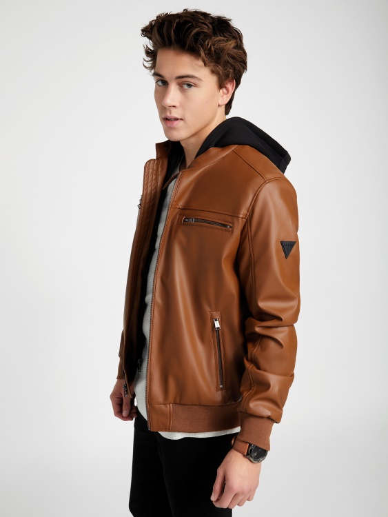 голямо яке от изкуствена кожа тъмно бежово Guess