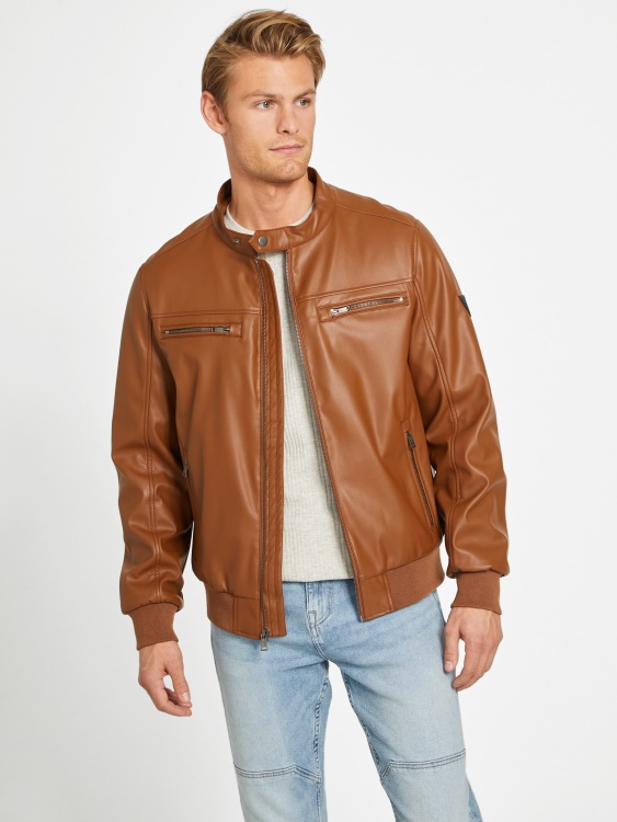 голямо яке от изкуствена кожа тъмно бежово Guess