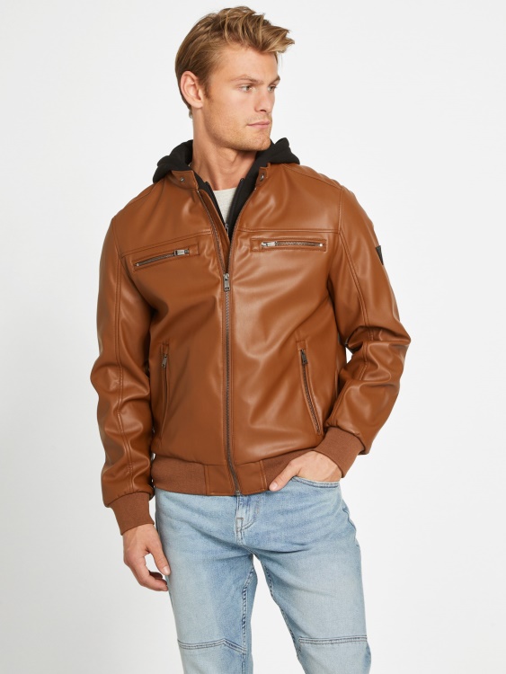 голямо яке от изкуствена кожа тъмно бежово Guess