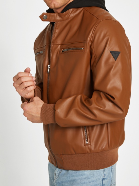 голямо яке от изкуствена кожа тъмно бежово Guess