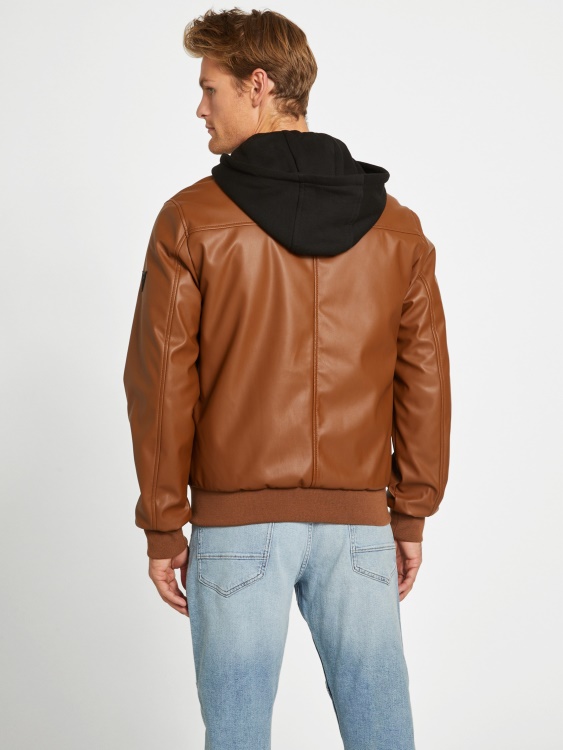 голямо яке от изкуствена кожа тъмно бежово Guess