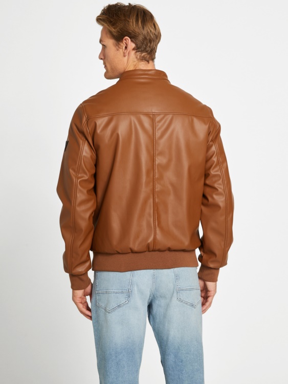 голямо яке от изкуствена кожа тъмно бежово Guess