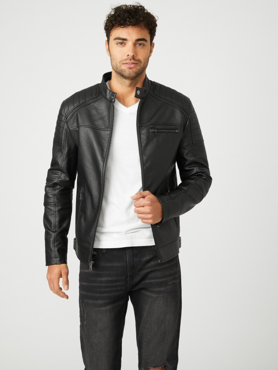 велосипедистко яке Daniel от изкуствена кожа Guess Jet Black