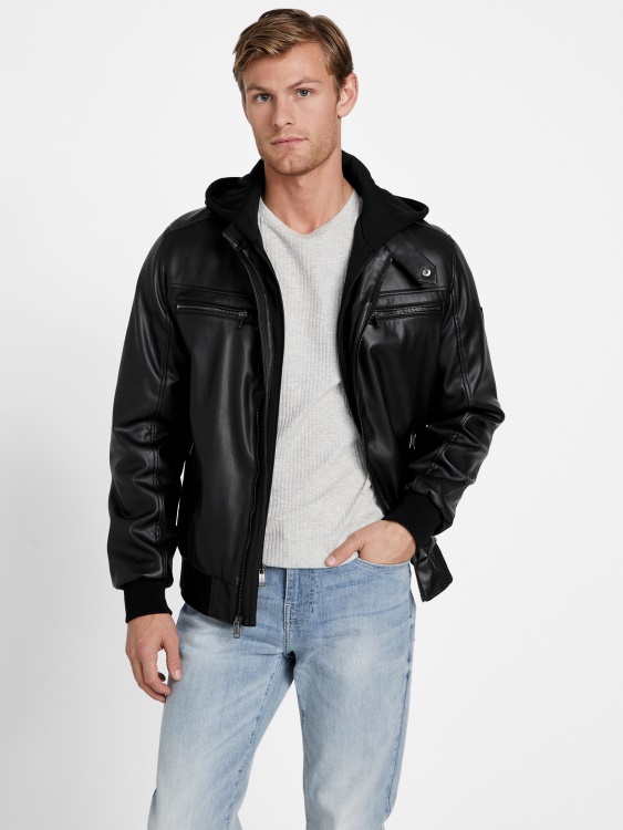 грандиозно черно яке от изкуствена кожа Guess