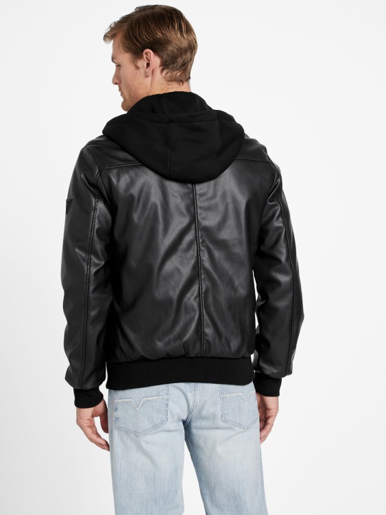 грандиозно черно яке от изкуствена кожа Guess