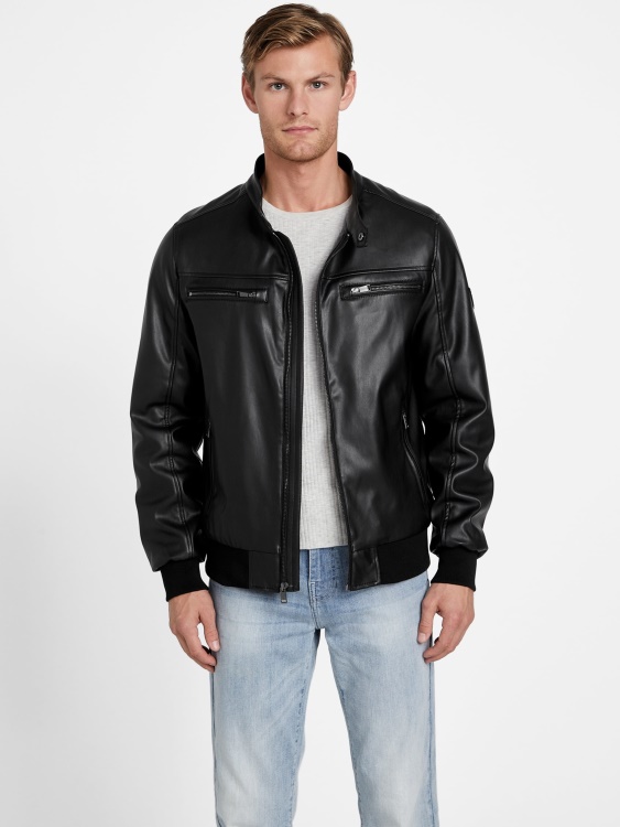 грандиозно черно яке от изкуствена кожа Guess