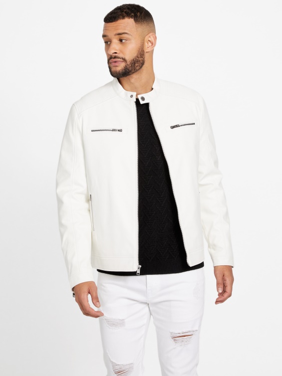 True White Guess Zacky Moto яке от изкуствена кожа