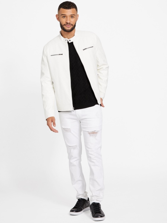 True White Guess Zacky Moto яке от изкуствена кожа