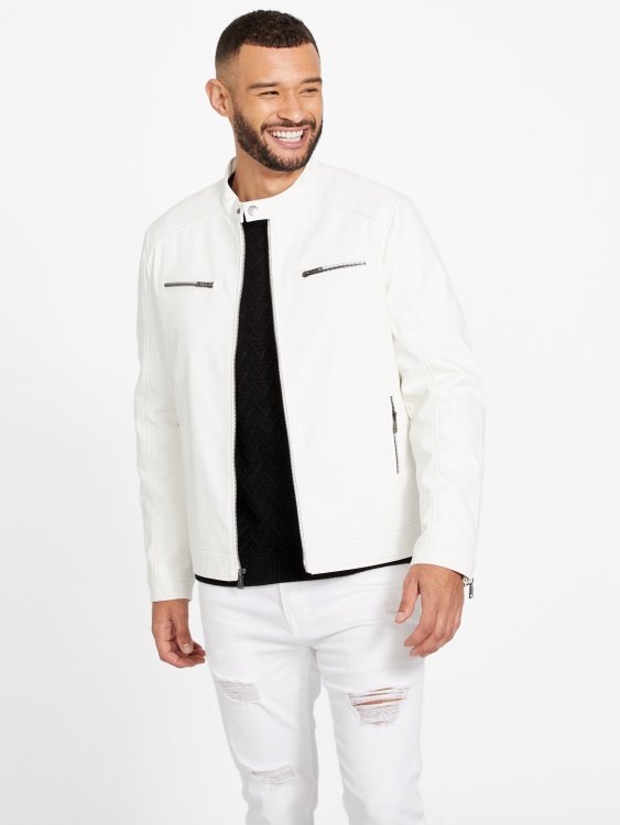 True White Guess Zacky Moto яке от изкуствена кожа