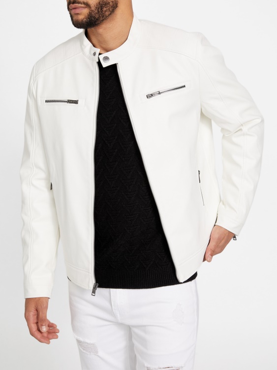 True White Guess Zacky Moto яке от изкуствена кожа