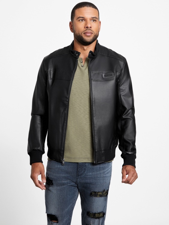 Guess Jet Black мото яке от изкуствена кожа Aaron