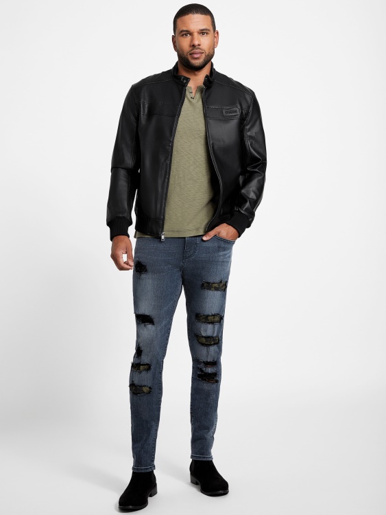 Guess Jet Black мото яке от изкуствена кожа Aaron