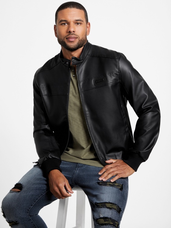 Guess Jet Black мото яке от изкуствена кожа Aaron