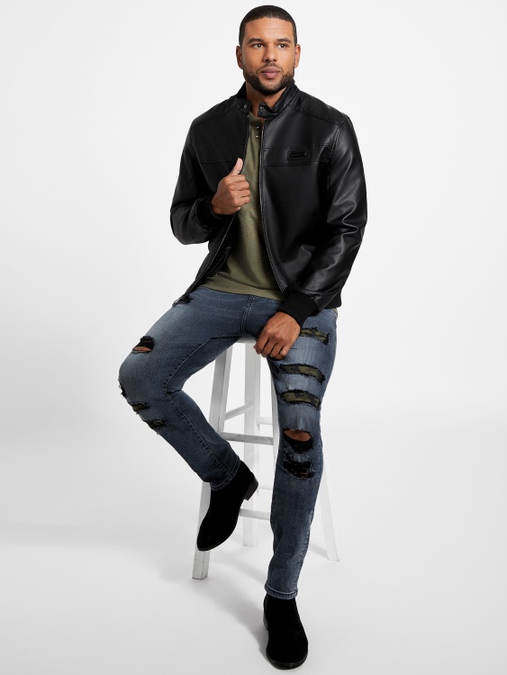 Guess Jet Black мото яке от изкуствена кожа Aaron