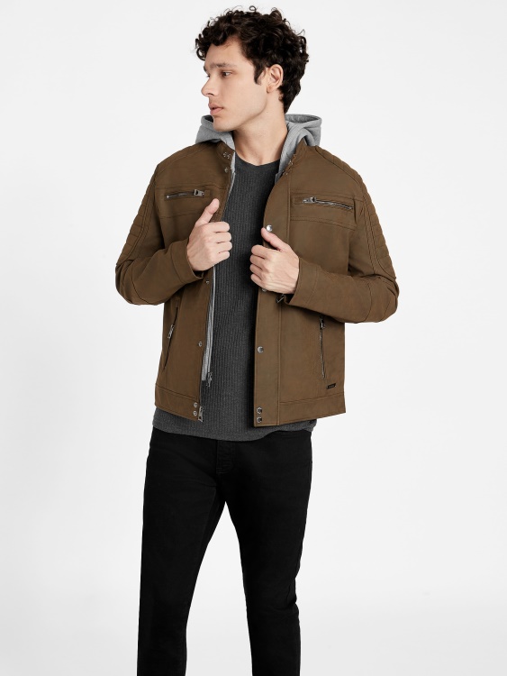 Preston изкуствен велур мото яке Guess коняк