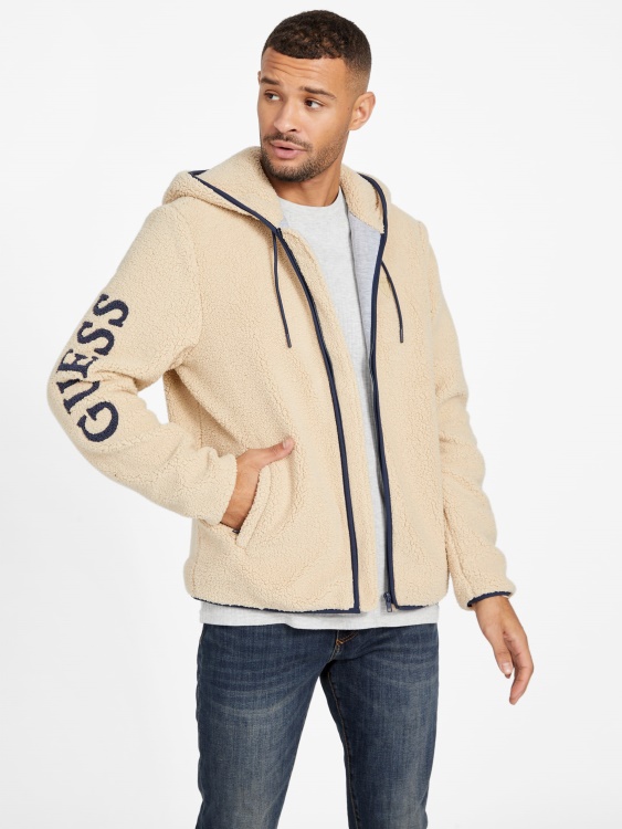суичър с цип Frisco Sherpa Guess кремав пясък