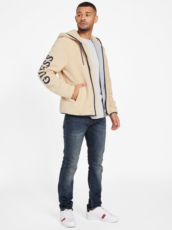 суичър с цип Frisco Sherpa Guess кремав пясък