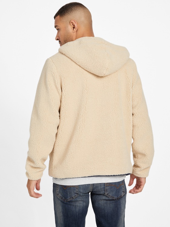 суичър с цип Frisco Sherpa Guess кремав пясък