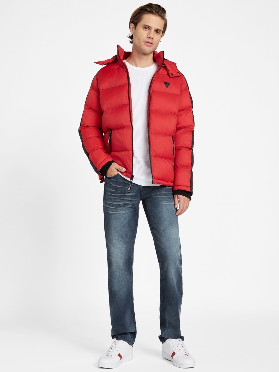 Guess Martin Color-block Puffer Hoodie Rugby Red Multi