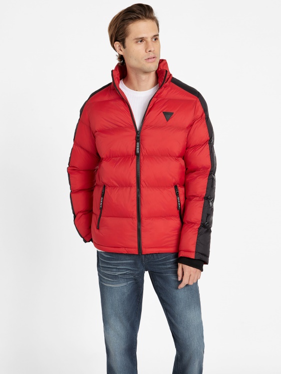 Guess Martin Color-block Puffer Hoodie Rugby Red Multi