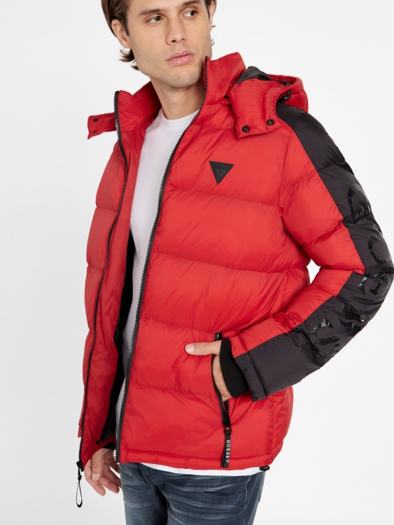 Guess Martin Color-block Puffer Hoodie Rugby Red Multi